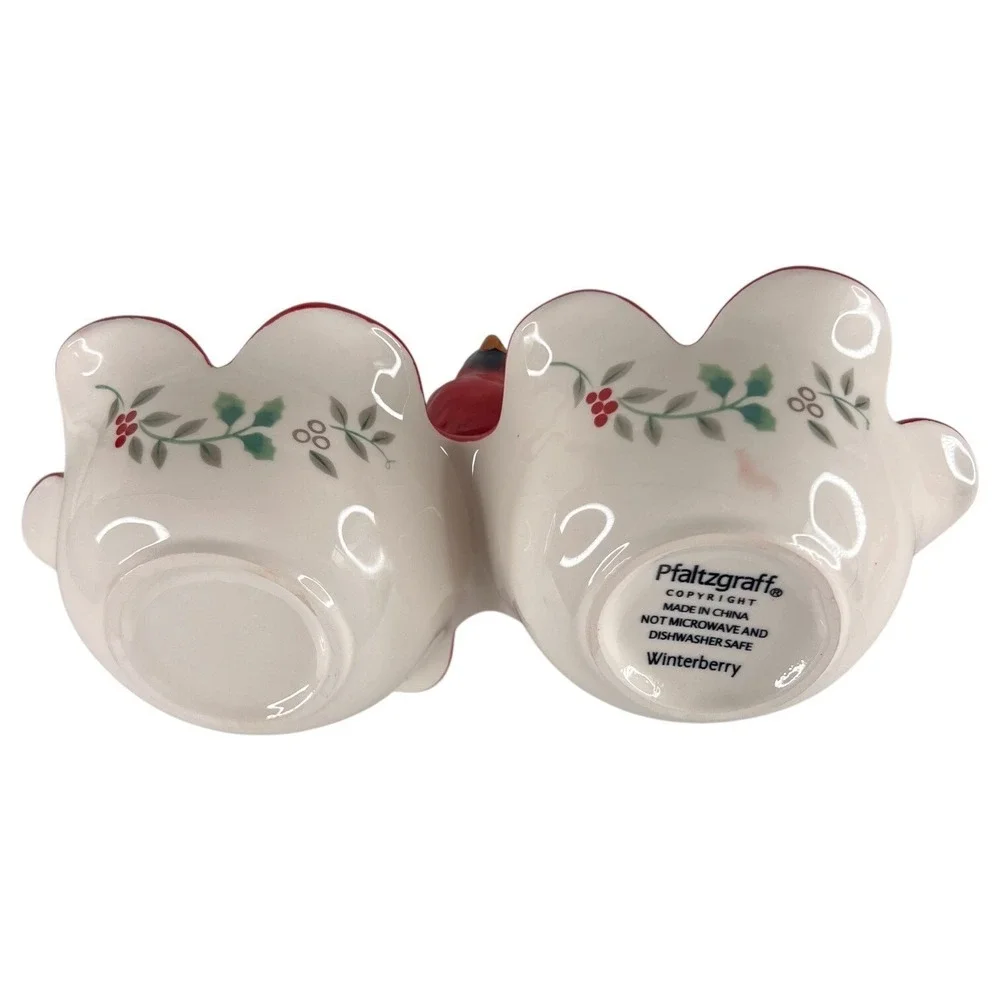 Pfaltzgraff Winterberry 2 Section Cardinal Server Bowl Snack Candy Dish Xmas